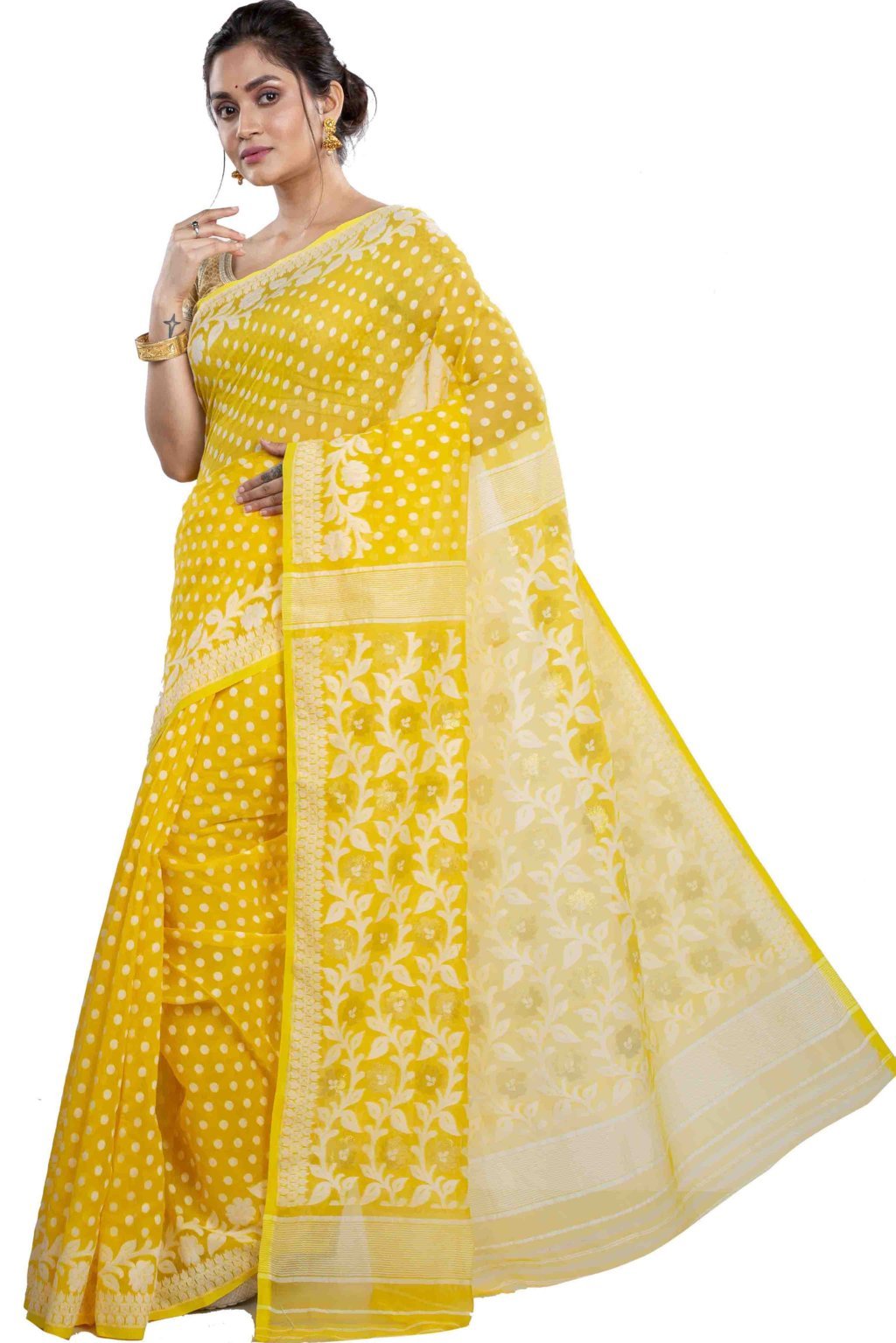 Yellow Pure Cotton Boll_Jamdani Jamdani Saree (816)
